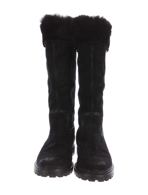 gucci suede rubber boot with fur lined|thigh high Gucci boots.